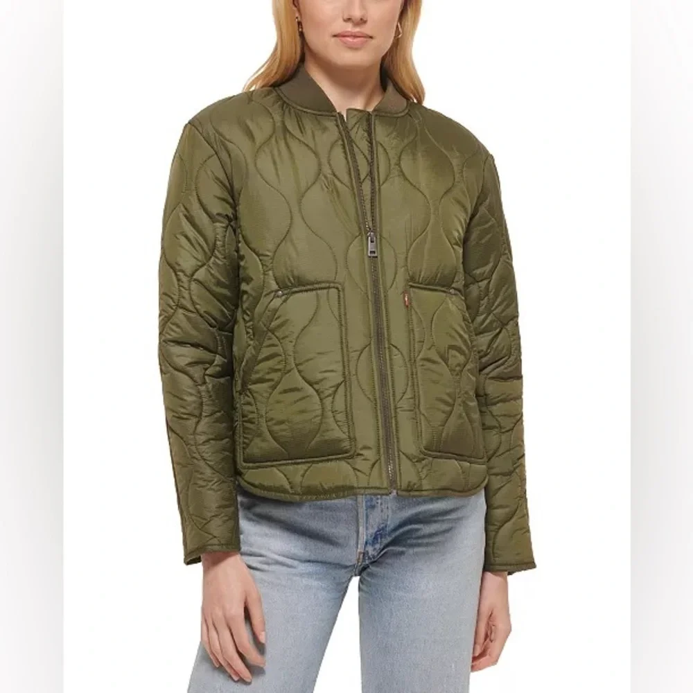 Levi's Quilted Liner Jacket Full zip Lightweight Bomber Green Women's XS NWT